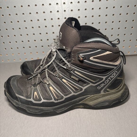 Salomon X Ultra Mid GTX Hiking Boots Mens Sz 9 Black Gray Goretex Waterproof